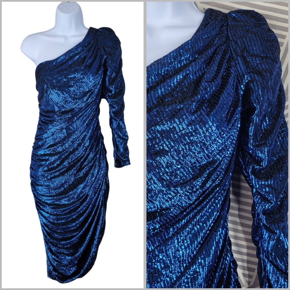Vintage 70s Small Metallic Lurex one shoulder Evening Event New Leaf Samir Party